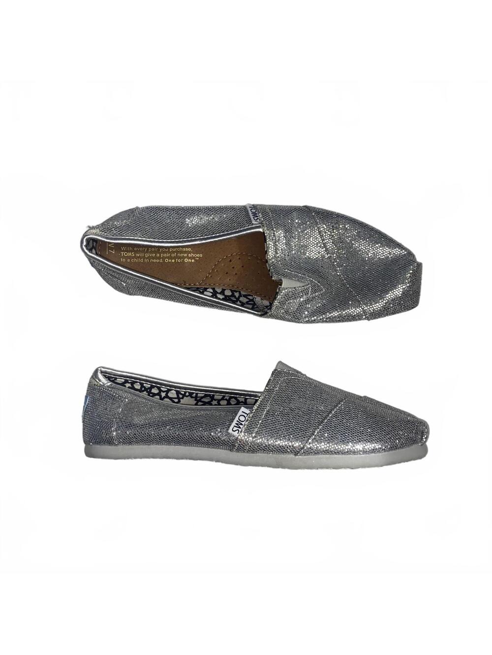 TOMS Classic Alpargata Flats Silver Glitter Women’s Size 7 Sparkle Casual